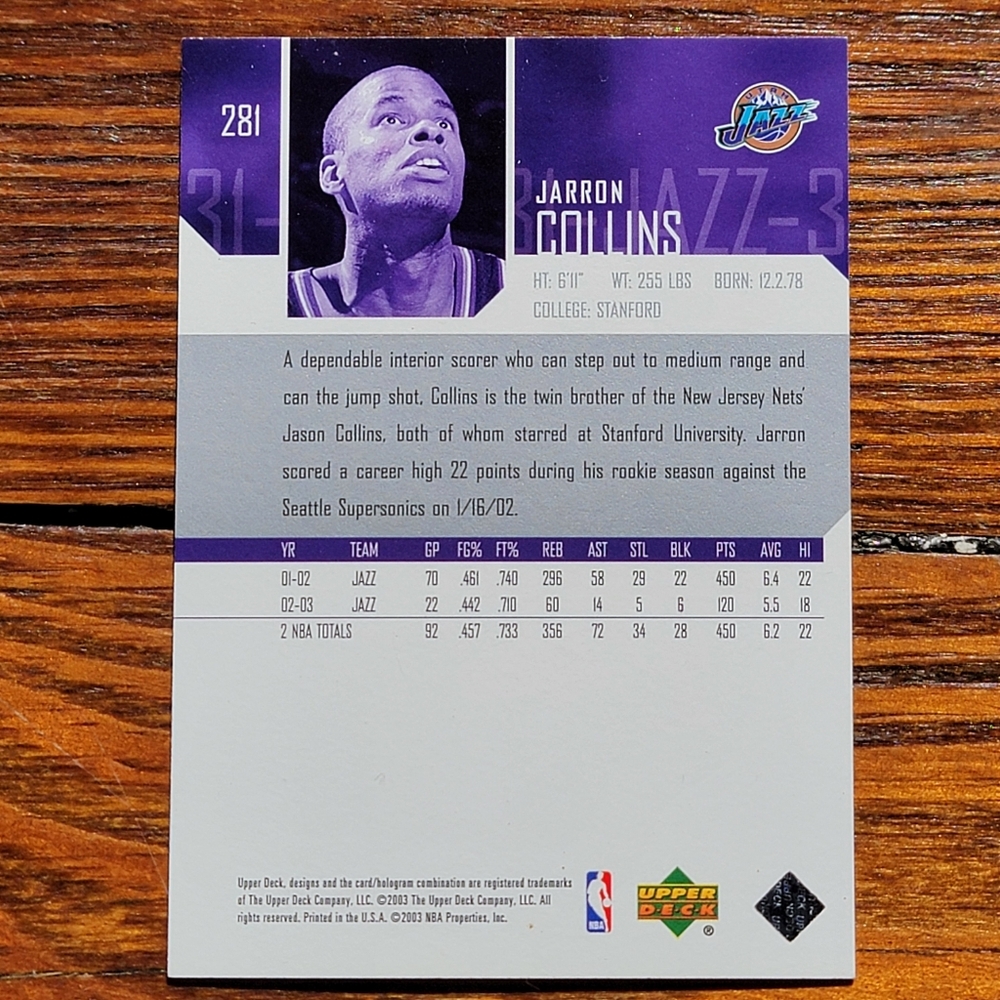 NBA Upper Deck Jarron Collins Card - Purple and White